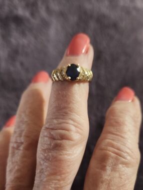 14kt Gold Ring with  Blue Saphire And Diamonds Elegant Women's Jewelry